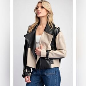 NWT Eesome Black and Cream Leather Jacket